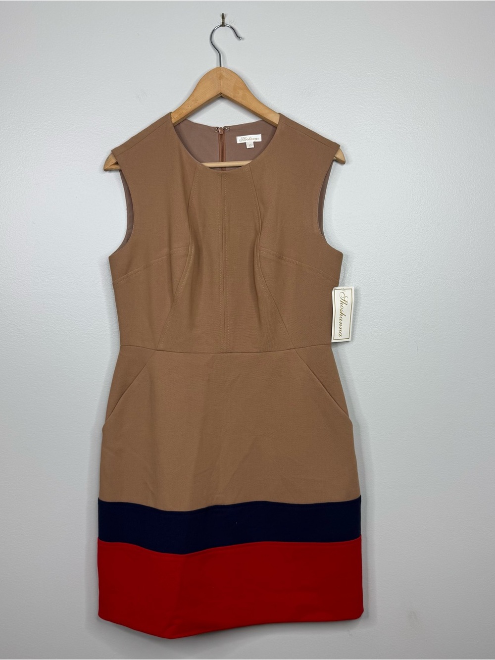 NWT Shoshanna Camel Double Crepe Colorblock Trina Dress 10